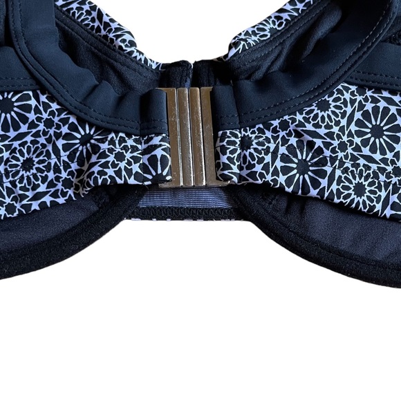 Ellos Bikini Swim Top Sz 14 Black White Boho Underwire Lined Full Coverage - Picture 5 of 8